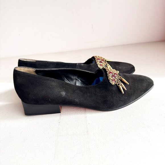 Stephane Kelian Paris Black Suede Embellished Loafers 8 V&A MUSEUM Collection - Picture 9 of 13
